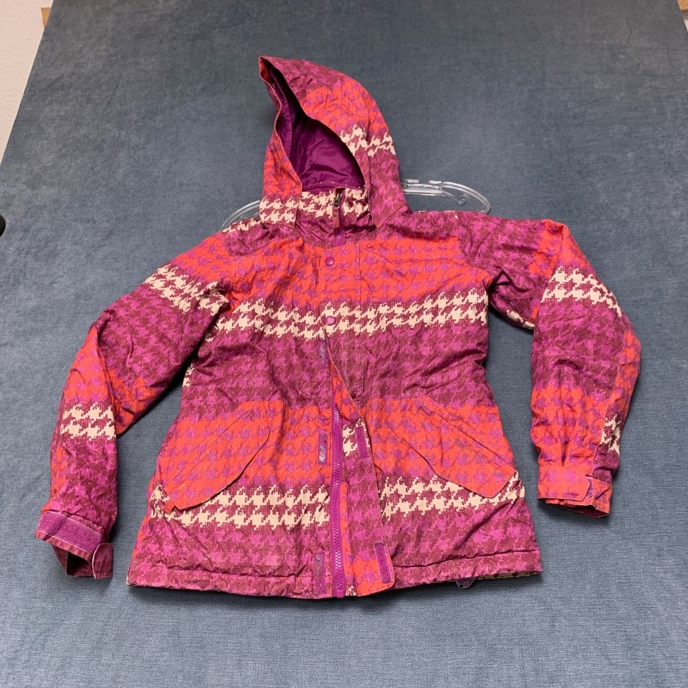 Burton Dryride Jacket Girls Multicolor Houndstooth Hooded Full Zip Winter Warm